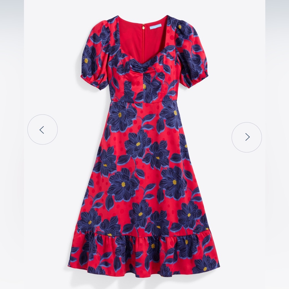 DRAPER JAMES Jamie Midi Dress in Magnolia Jacquard Dot - size 2 Red Floral